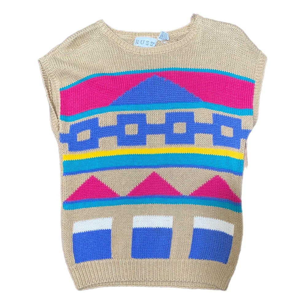 Vintage Sweater Vest Color Block Russ size Small